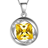 Round Birthstone November Citrine Necklace Pendant - Necklaces - Aurora Tears